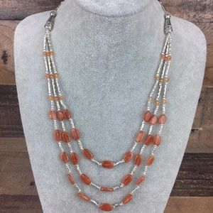 New Orange Agate Stone Tiered Bead Necklace 22”